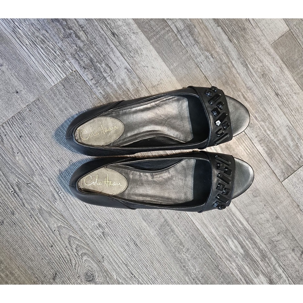 🩷COLE HAAN Black Leather Bead Open Toe Slip On Sandals Women's 9 M🩵